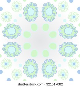 Circular  pattern of  motif with  spirals, ellipses, waves,   spots, hole, doodles. Hand drawn.