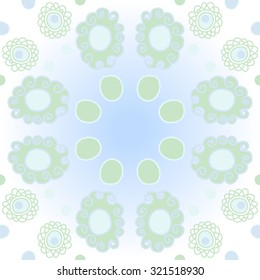 Circular  pattern of  motif with  spirals, ellipses, waves,   spots, hole, doodles. Hand drawn.