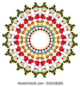 Circular pattern on Christmas and New Year's theme.
