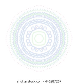 Circular pattern of oriental motif, doodles,  ellipses, stripes, zigzags, waves,hole, copy space. Hand drawn.