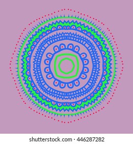 Circular pattern of oriental motif, doodles,  ellipses, stripes, zigzags, waves,hole, copy space. Hand drawn.