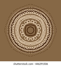 Circular pattern of oriental motif, doodles,  ellipses, stripes, zigzags, waves,hole, copy space. Hand drawn.