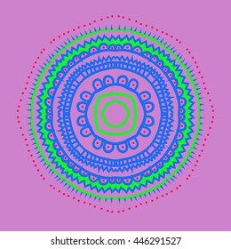 Circular pattern of oriental motif, doodles,  ellipses, stripes, zigzags, waves,hole, copy space. Hand drawn.