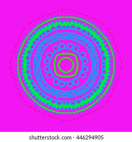 Circular pattern of oriental motif, doodles,  ellipses, stripes, zigzags, waves,hole, copy space. Hand drawn.