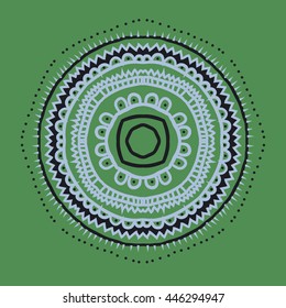Circular pattern of oriental motif, doodles,  ellipses, stripes, zigzags, waves,hole, copy space. Hand drawn.