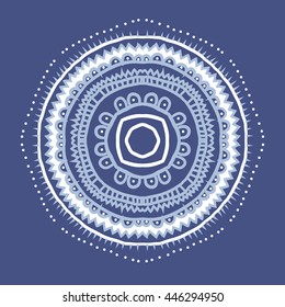 Circular pattern of oriental motif, doodles,  ellipses, stripes, zigzags, waves,hole, copy space. Hand drawn.