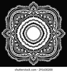 Circular  pattern of oriental motif, spots, hole,  stripes, wave. Hand drawn.