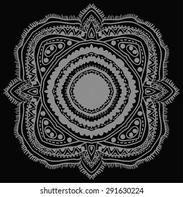 Circular  pattern of oriental motif, spots, hole,  stripes, wave. Hand drawn.