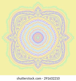 Circular  pattern of oriental motif, spots, hole,  stripes, wave. Hand drawn.