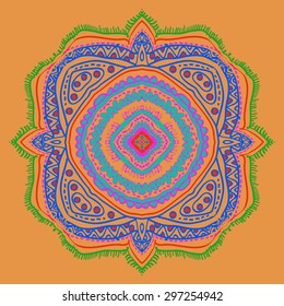 Circular   pattern of oriental motif, stripes, spots, hole. Hand drawn.