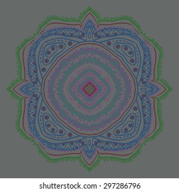 Circular  pattern of oriental motif, stripes, spots, hole. Hand drawn.