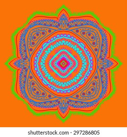 Circular  pattern of oriental motif, stripes, spots, hole. Hand drawn.
