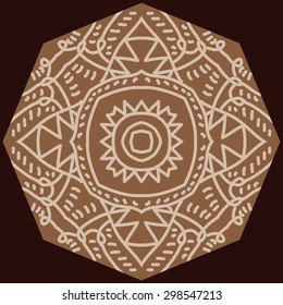 Circular   pattern of oriental motif, stripes, spots, zigzags. Hand drawn.