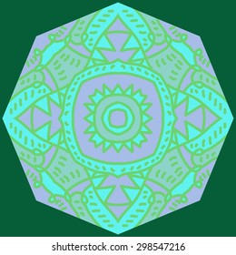 Circular   pattern of oriental motif, stripes, spots, zigzags. Hand drawn.