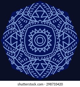 Circular   pattern of oriental motif, stripes, spots, zigzags. Hand drawn.