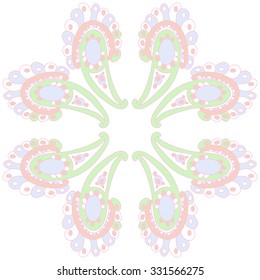 Circular   pattern  of oriental   motif,  waves, spots, hole, delicate. Hand drawn.