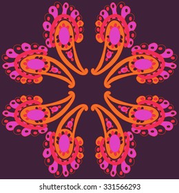 Circular   pattern  of oriental   motif,  waves, spots, hole, delicate. Hand drawn.