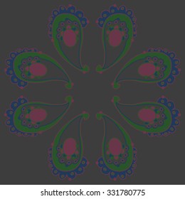 Circular   pattern  of oriental   motif,  waves, spots, hole,bagel, delicate. Hand drawn.