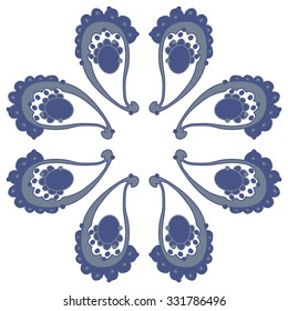 Circular   pattern  of oriental   motif,  waves, spots, hole,bagel, delicate. Hand drawn.