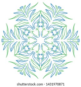 Circular pattern, ornament. Blue and green. Flowers