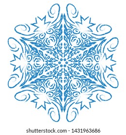 Circular pattern, ornament. Blue snowflake.