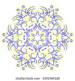 Circular pattern, ornament. Blue and yellow.