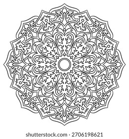 Circular pattern outline floral mandala. Henna tattoo mandala. Mehndi style. Decorative pattern in oriental style. Coloring book page.