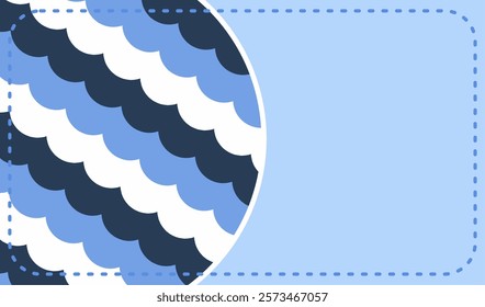 A circular pattern of overlapping waves in shades of blue, set against a solid blue background.