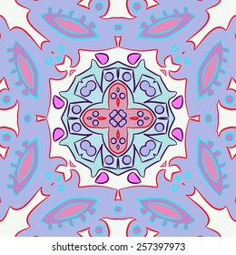 Circular pattern of pale floral motif on a white  background. Hand drawn. 