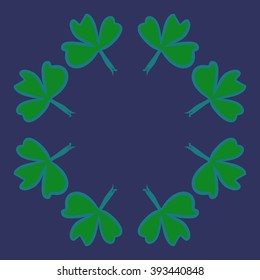 Circular pattern of patrick's day,  ireland,doodles,leaves,clover,spring,symbol,irish,shamrock, hats, copy space . Hand drawn.