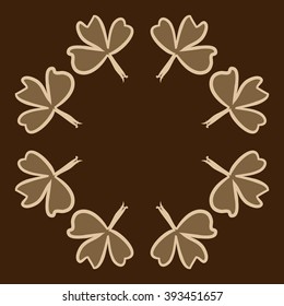Circular pattern of patrick's day,  ireland,doodles,leaves,clover,spring,symbol,irish,shamrock, hats, copy space . Hand drawn.