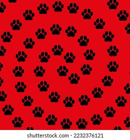 Circular pattern paws rotated on red background