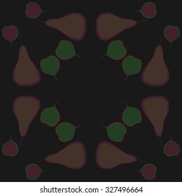 Circular  pattern with pears motif, spots, leaves. Hand drawn.