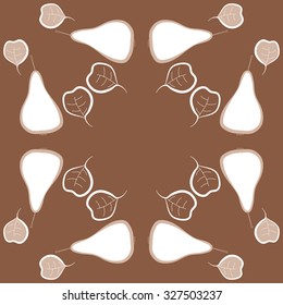 Circular  pattern with pears motif, spots, leaves. Hand drawn.