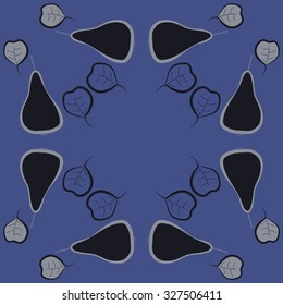 Circular  pattern with pears motif, spots, leaves. Hand drawn.