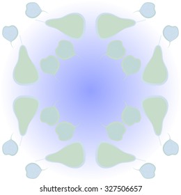 Circular  pattern with pears motif, spots, leaves. Hand drawn.