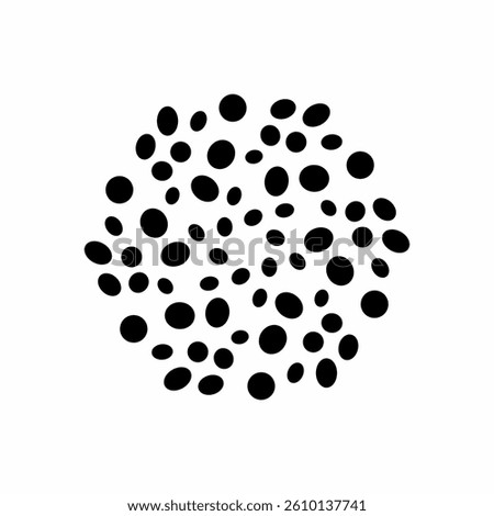 Circular pattern of random black dots. Abstract dotted texture ideal for halftone background, scientific or biological visual themes.