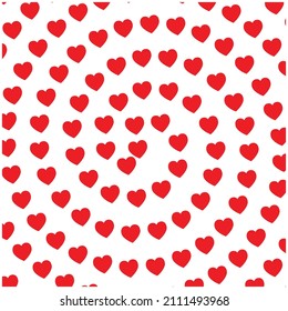 Circular pattern of red hearts on white background