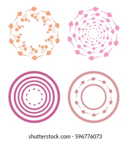 Circular pattern of rose buds and berry of hawthorn. Wreaths of buds. Vector illustration