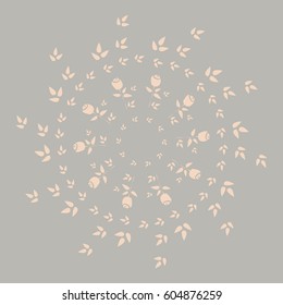 Circular pattern of roses. Wreaths of roses. Pink on grey background. Suitable for packing, Wallpaper, printing, cosmetics, Soaps. Vector illustration