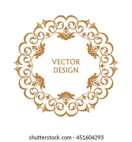 Circular pattern. Round ornament. Vintage frame. Greeting card. Wedding invitation. Retro style. Vector logo template, labels and badges