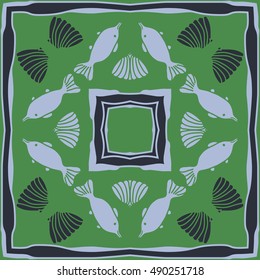 Circular  pattern of sea motif, frame. Hand drawn.
