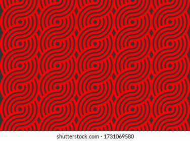 Circular pattern. Seamless pattern. Red circle tiles. Abstract geometric seamless circle pattern. Line art vector design.