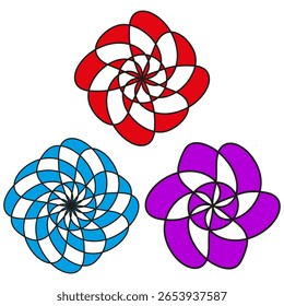 Jeu de motifs circulaires. formes en spirale Abstrait. Des éléments dynamiques et vivants. Image vectorielle de conception radiale.