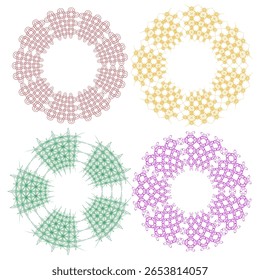 Circular pattern set. Round ornament Vector. Floral mandala elements. Bright color palette.