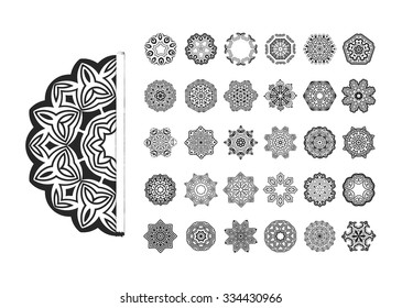 Circular pattern set of traditional motifs and ancient oriental ornaments. Hand drawn background