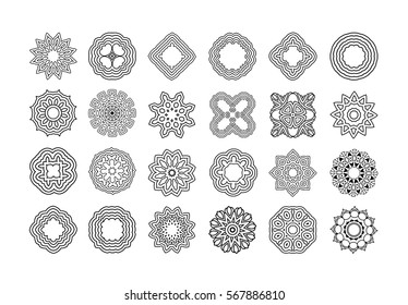 Circular pattern set of traditional motifs and ancient oriental ornaments. Hand drawn background