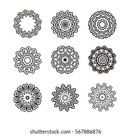 Circular pattern set of traditional motifs and ancient oriental ornaments. Hand drawn background