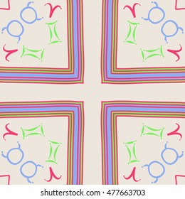 Circular pattern with  signs, cross. Hand drawn.
