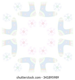 Circular   pattern  of socks  motif, doodles, objects,snowflakes, knitwear. Hand drawn.